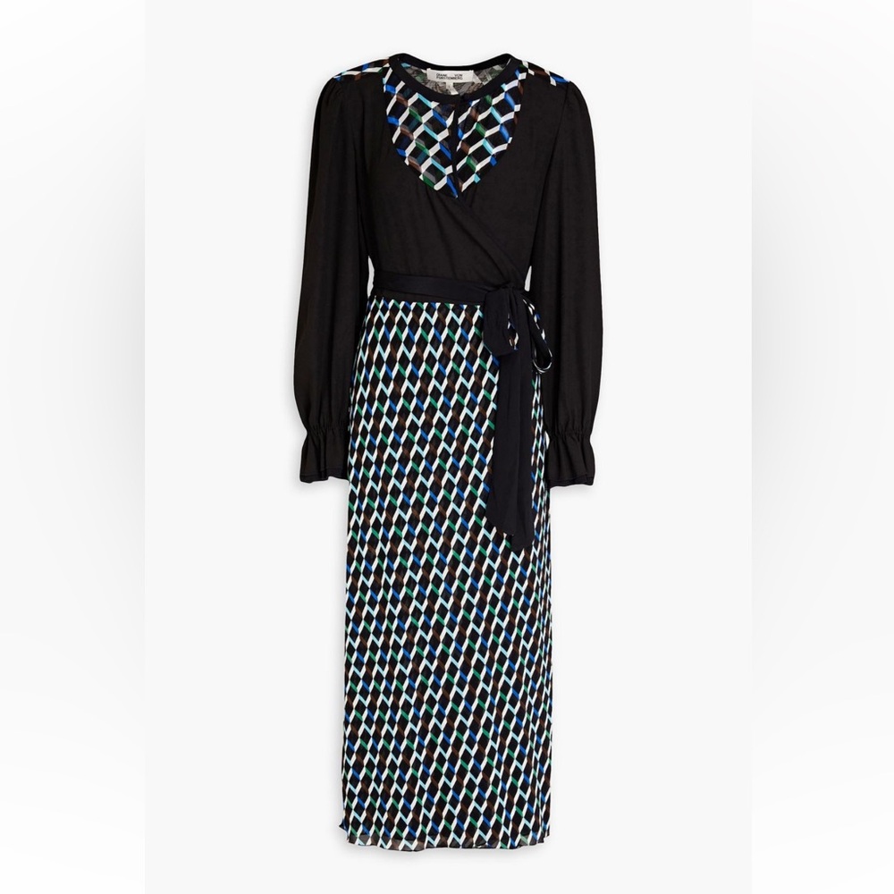 Diane Von Furstenberg Caroline crepe de chine-paneled printed jersey midi dress